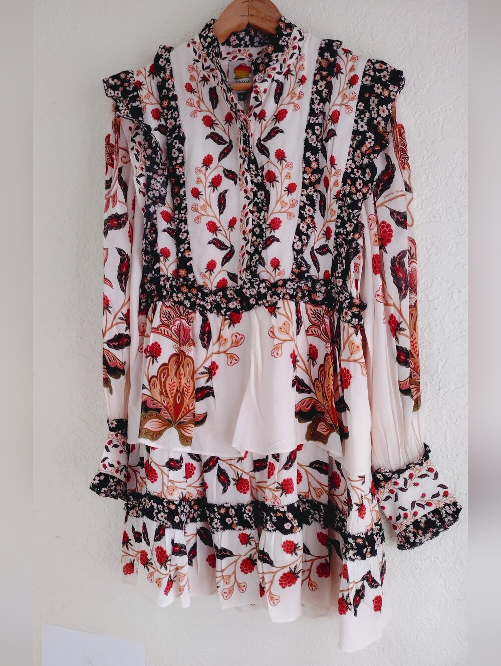 FARM Rio NWT Berry Garden Floral Mini Dress Ruffle Tiered Boho Statement Dress - Picture 8 of 14